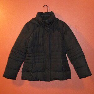 Calvin Klein Woman Medium Black Full Zip Pockets Feather Down Hooded Winter Coat